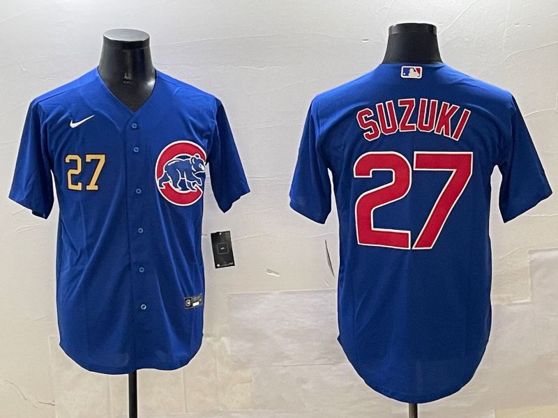 Men Chicago Cubs #27 Suzuki Blue Game 2025 Nike MLB Jersey style 4
